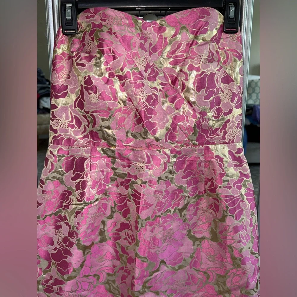 Lilly Pulitzer 🩷Raya Floral Metallic Gold Jacquard Pirates Bootyniere Dress - Picture 4 of 12